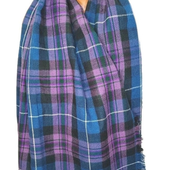 Fringed Blanket Wrap Scarf Purple Tartan Plaid Rectangular Sz 24/70 Preppy Boho - Picture 4 of 9